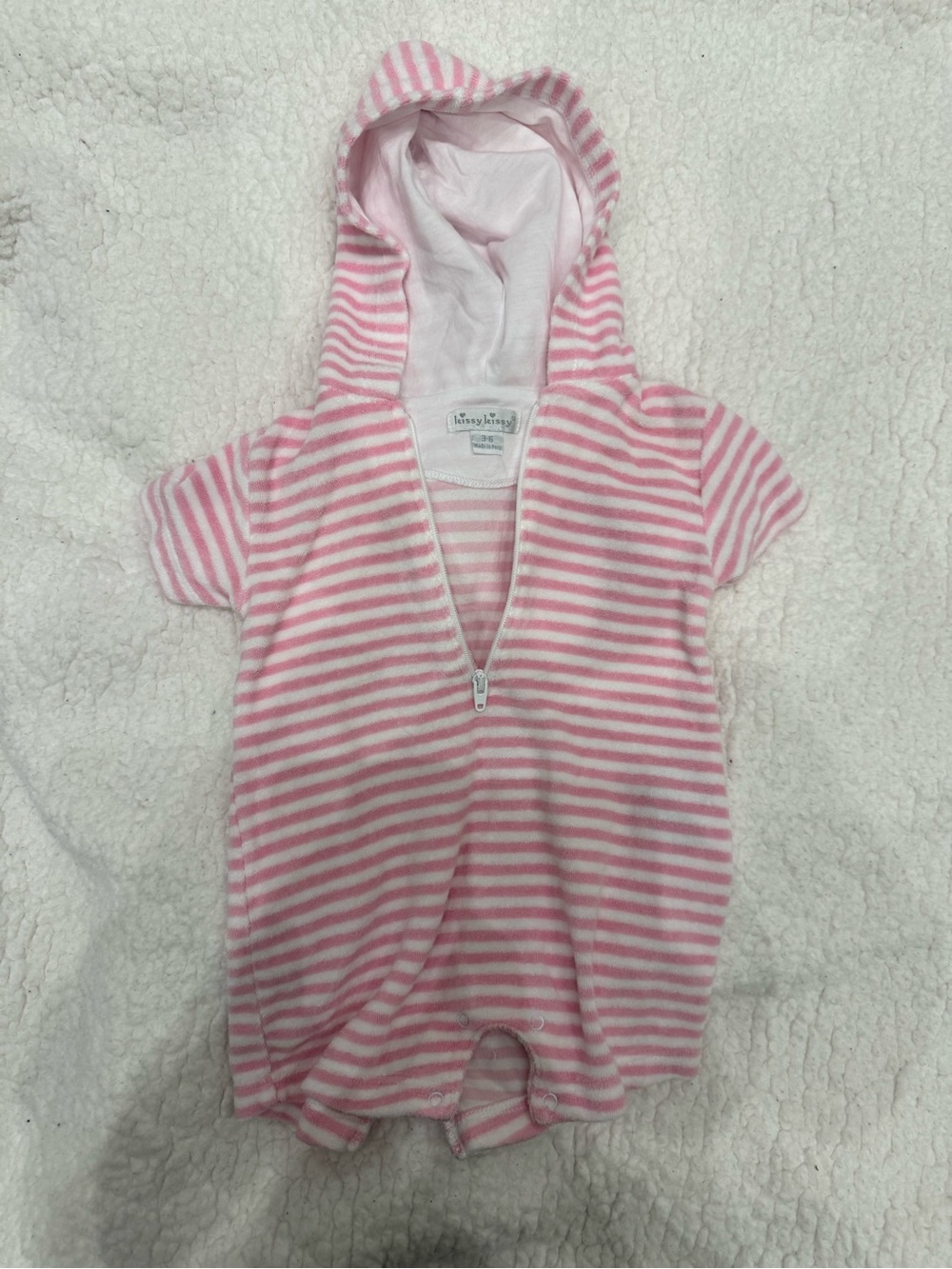 Kissy Kissy Pink Striped Hooded Terry Romper